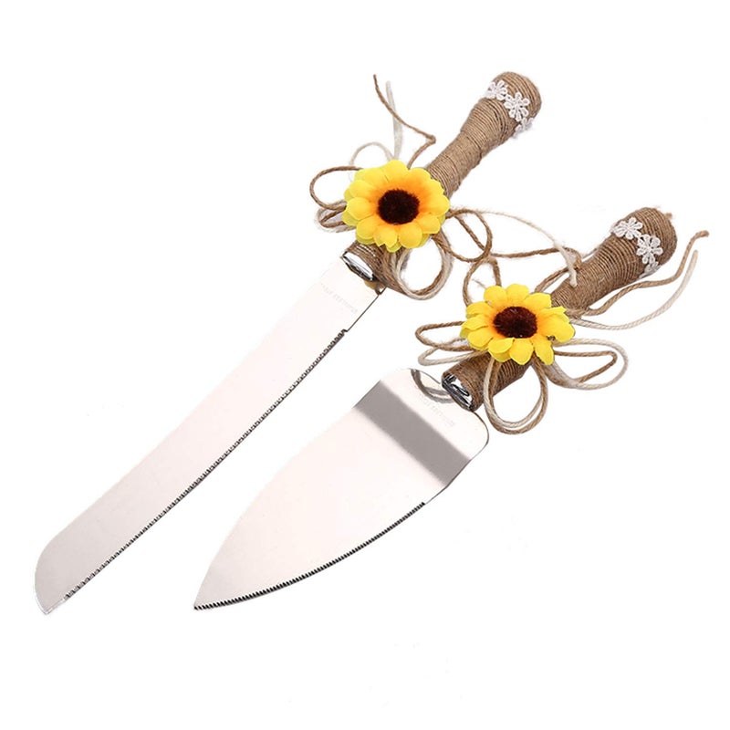 TANG SONG Rustic Wedding Cake Knife and Serving Set with Sunflower Burlap Lace Wedding Cake Knife (Set of 2) - Image 1